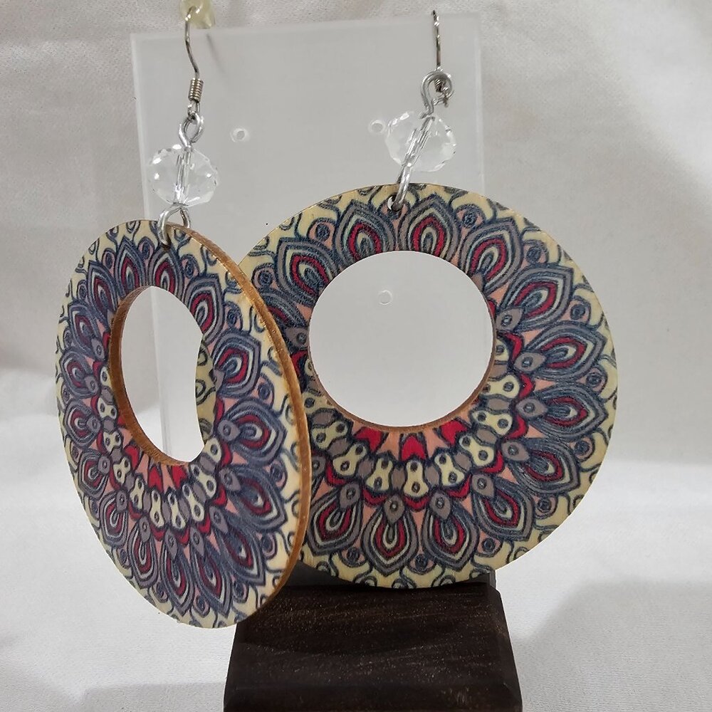 Wooden Mandala‎ Earrings - Picture 4 of 4